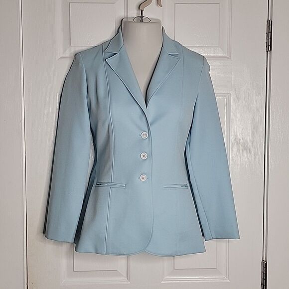 Regal Vintage Button Up Collared Blazer ~ Sz 8 ~ Light Blue ~ Long Sleeve - Picture 2 of 5
